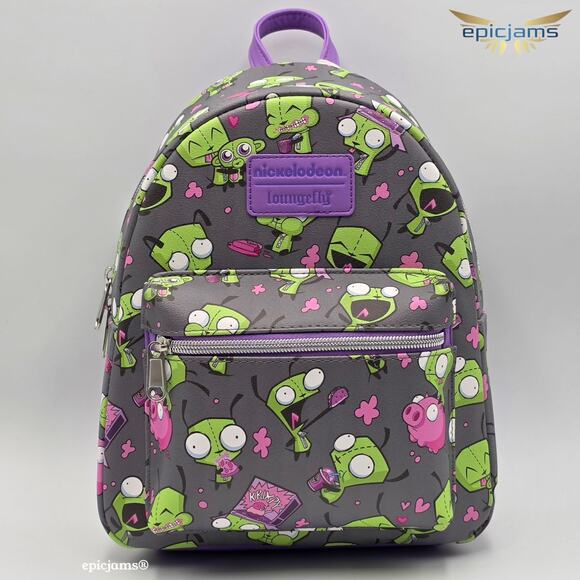 Loungefly Nickelodeon Invader Zim GIR Snacks & Pig AOP Mini Backpack Bag New - Picture 1 of 5
